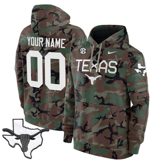 Texas Longhorns 2024 Military Custom Fleece Pullover Hoodie