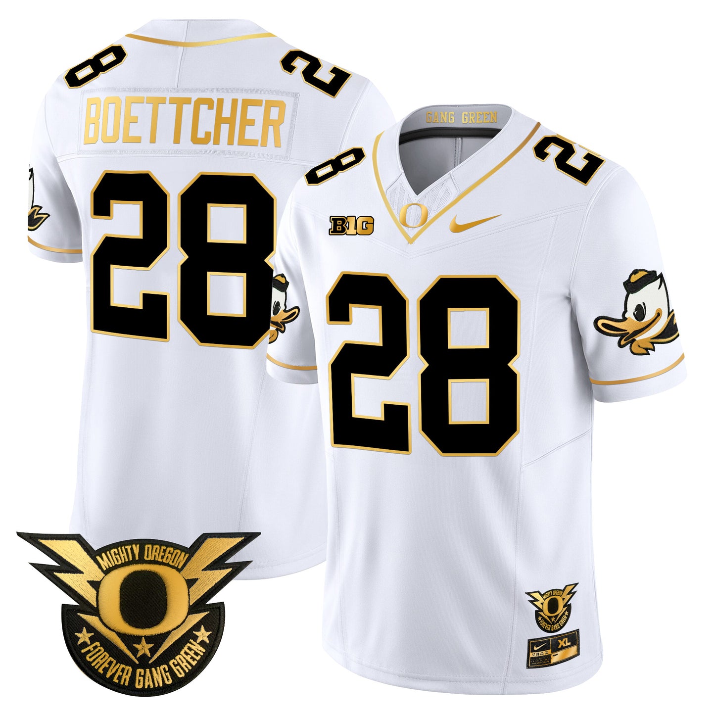 Oregon Ducks 2024 Forever Gang Green & BIG Patch Gold Vapor Limited Jersey - All Stitched