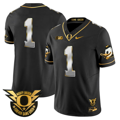 Oregon Ducks 2024 Forever Gang Green & BIG Patch Gold Vapor Limited Jersey - All Stitched