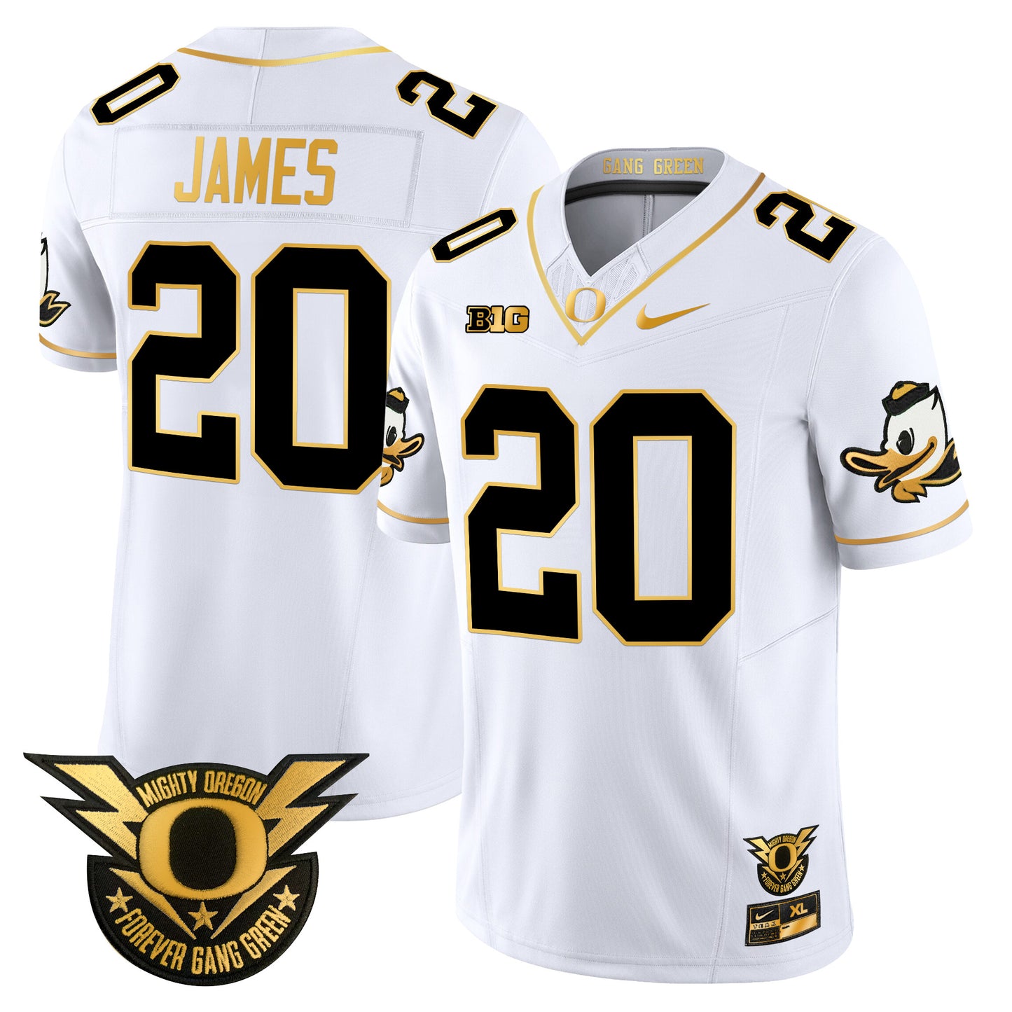 Oregon Ducks 2024 Forever Gang Green & BIG Patch Gold Vapor Limited Jersey - All Stitched