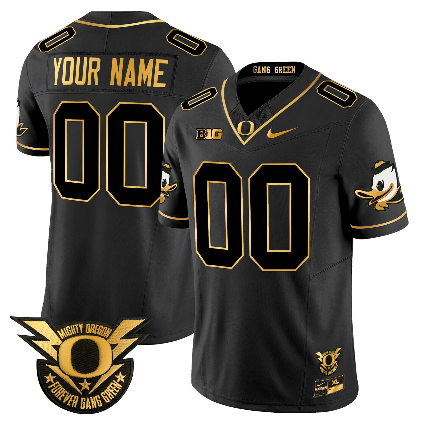 Oregon Ducks 2024 Forever Gang Green & BIG Patch Gold Vapor Limited Custom Jersey - All Stitched