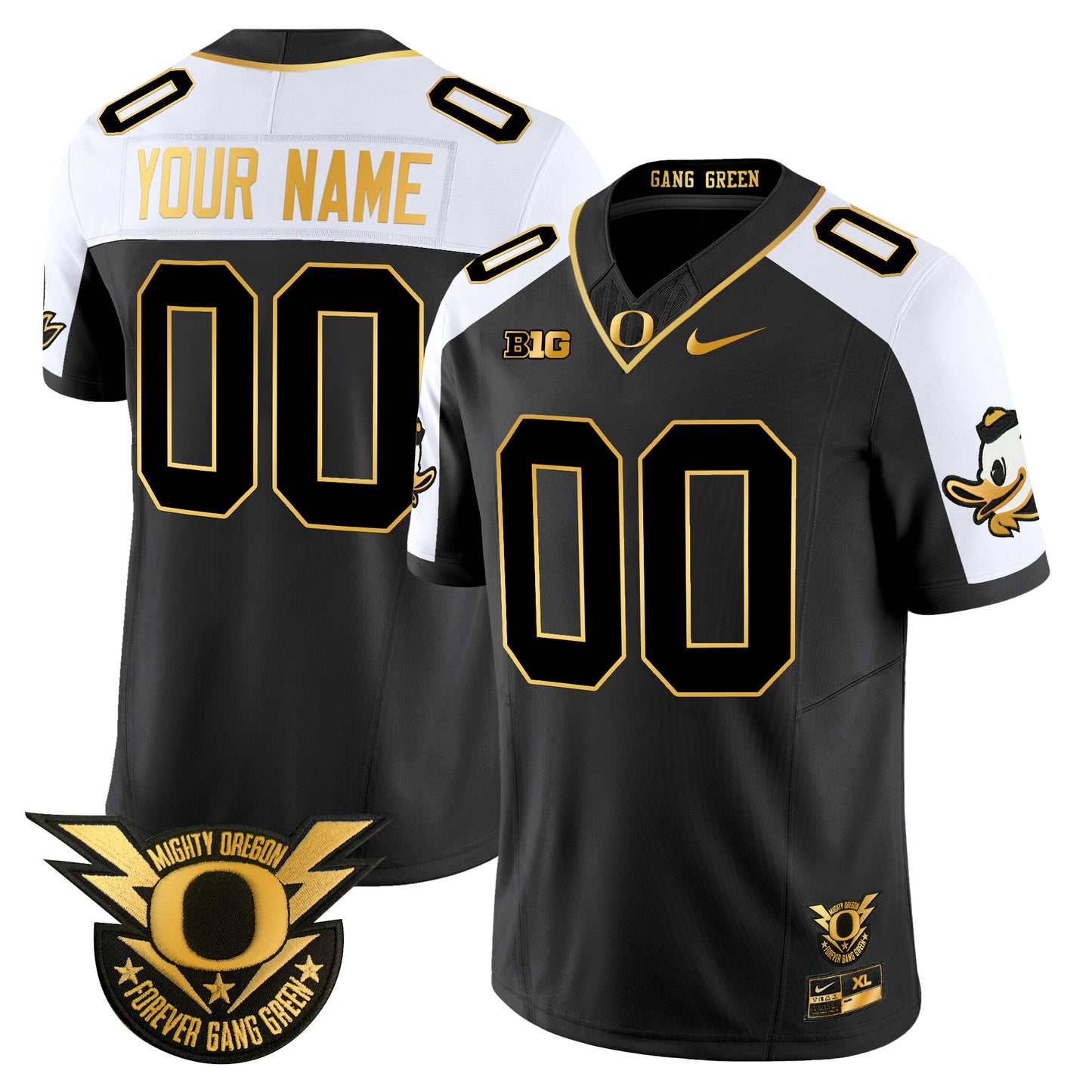 Oregon Ducks 2024 Forever Gang Green & BIG Patch Gold Vapor Limited Custom Jersey - All Stitched