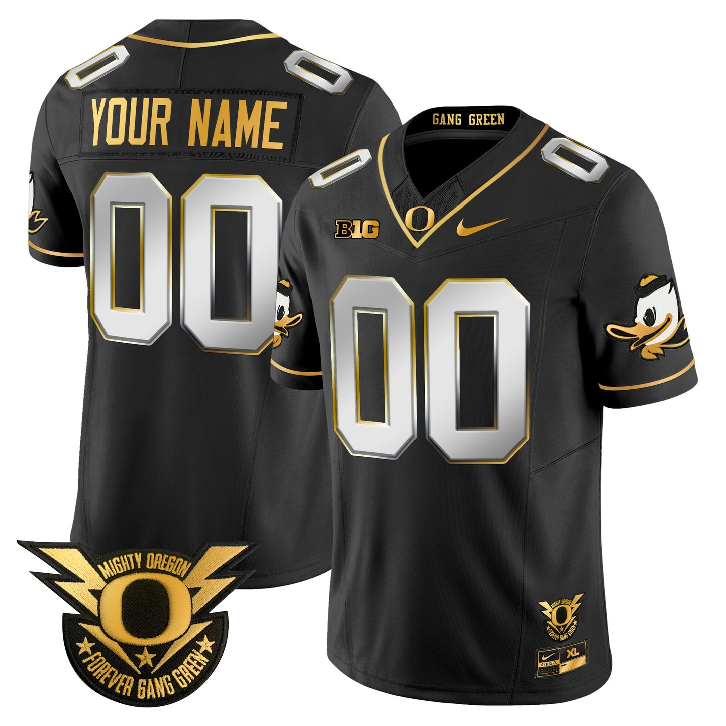 Oregon Ducks 2024 Forever Gang Green & BIG Patch Gold Vapor Limited Custom Jersey - All Stitched