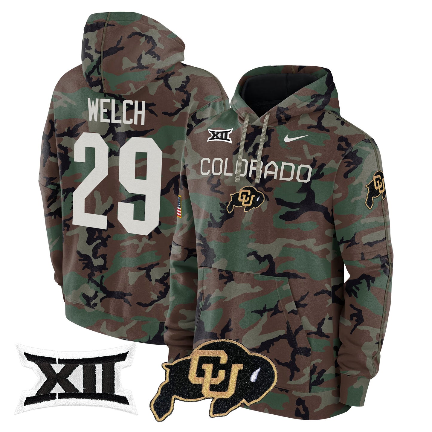 Colorado Buffaloes 2024 Military Fleece Pullover Hoodie - All Stitched