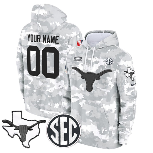 Texas Longhorns 2024 Salute to Service Custom Fleece Pullover Hoodie