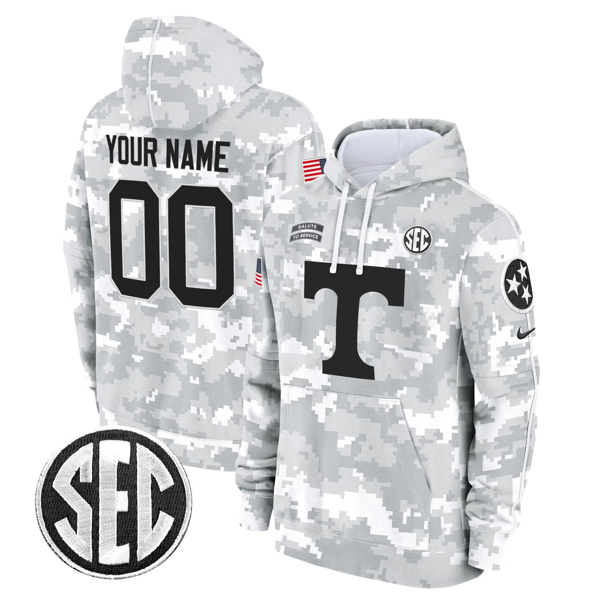 Tennessee Volunteers 2024 Salute to Service Custom Fleece Pullover Hoodie