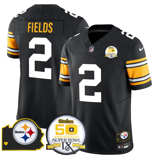 Steelers 50th Anniversary Of Super Bowl IX & Map Patch Vapor Limited Jersey - All Stitched