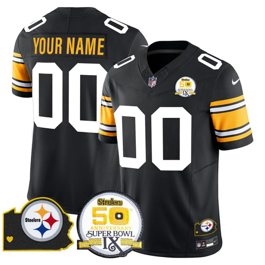 Steelers 50th Anniversary Of Super Bowl IX & Map Patch Vapor Limited Custom Jersey - All Stitched