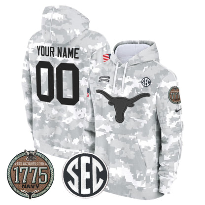 Longhorns 2024 Salute to Service Establishment Year Patch Custom Fleece Pullover Hoodie