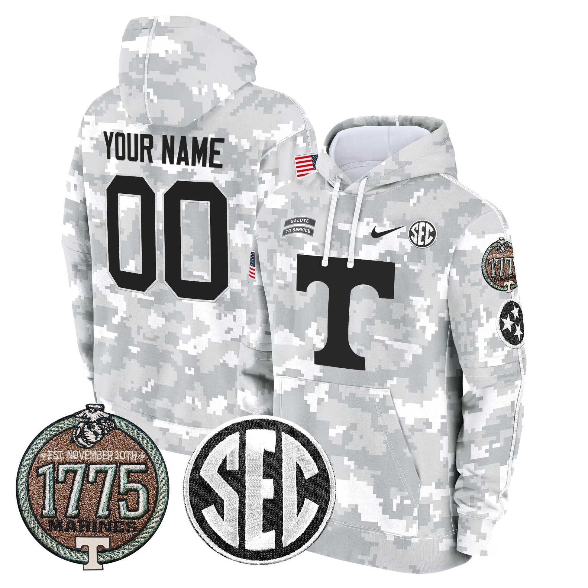 Volunteers 2024 Salute to Service Establishment Year Patch Custom Fleece Pullover Hoodie