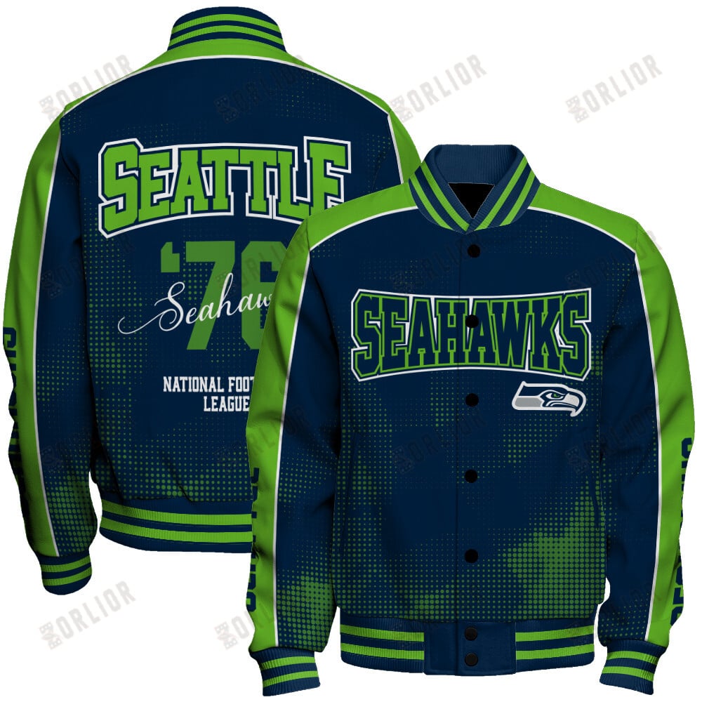 Seattle Seahawks Football Team 2024 - 25 Heart Beats In Unison Unisex Varsity Jacket