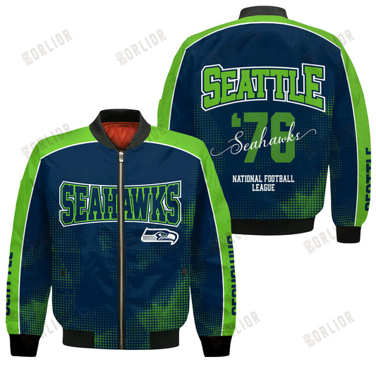 Seattle Seahawks Football Team 2024 - 25 Heart Beats In Unison Bomber Jacket