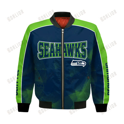 Seattle Seahawks Football Team 2024 - 25 Heart Beats In Unison Bomber Jacket