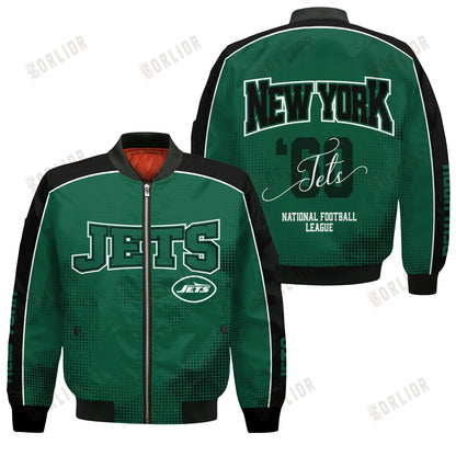 New York Jets Football Team 2024 - 25 Heart Beats In Unison Bomber Jacket