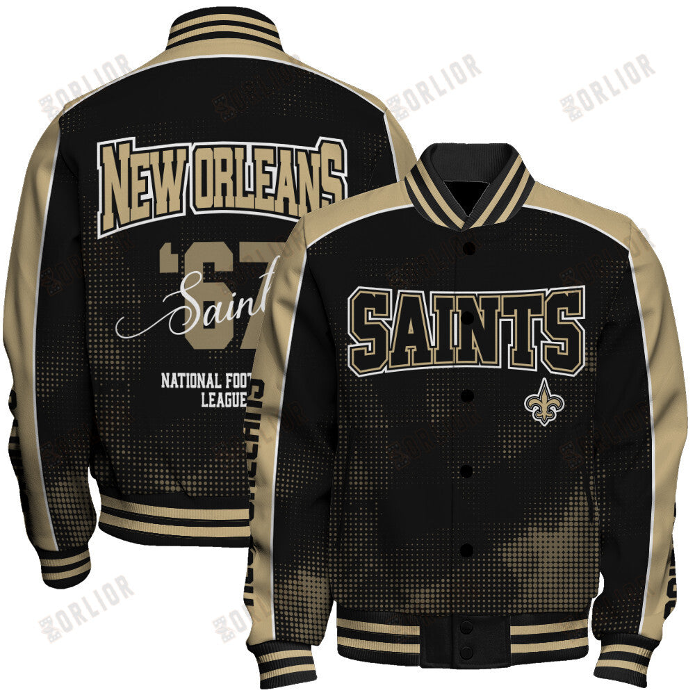New Orleans Saints Football Team 2024 - 25 Heart Beats In Unison Unisex Varsity Jacket