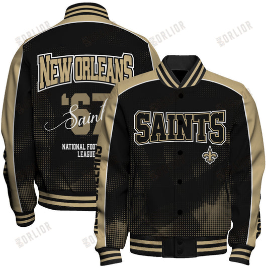 New Orleans Saints Football Team 2024 - 25 Heart Beats In Unison Unisex Varsity Jacket