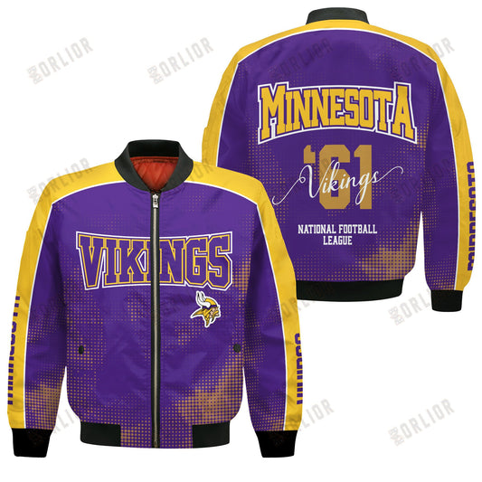 Minnesota Vikings Football Team 2024 - 25 Heart Beats In Unison Bomber Jacket