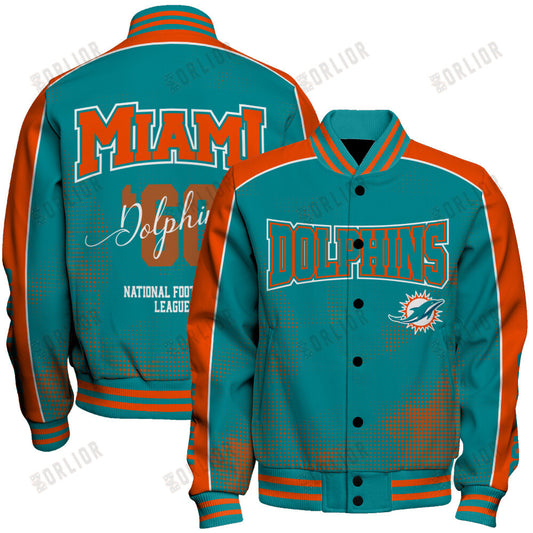 Miami Dolphins Football Team 2024 - 25 Heart Beats In Unison Unisex Varsity Jacket