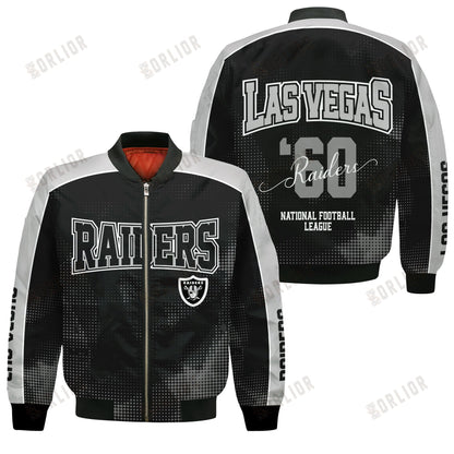 Las Vegas Raiders Football Team 2024 - 25 Heart Beats In Unison Bomber Jacket