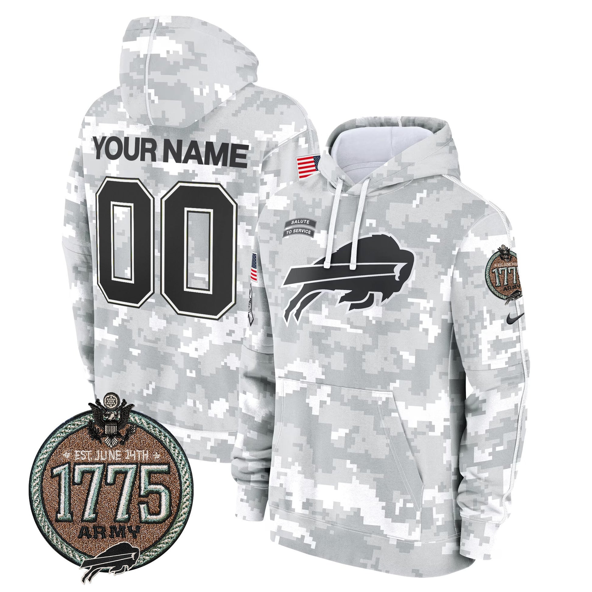 Buffalo Bills 2024 Salute to Service Establishment Year Patch Custom Fleece Pullover Hoodie