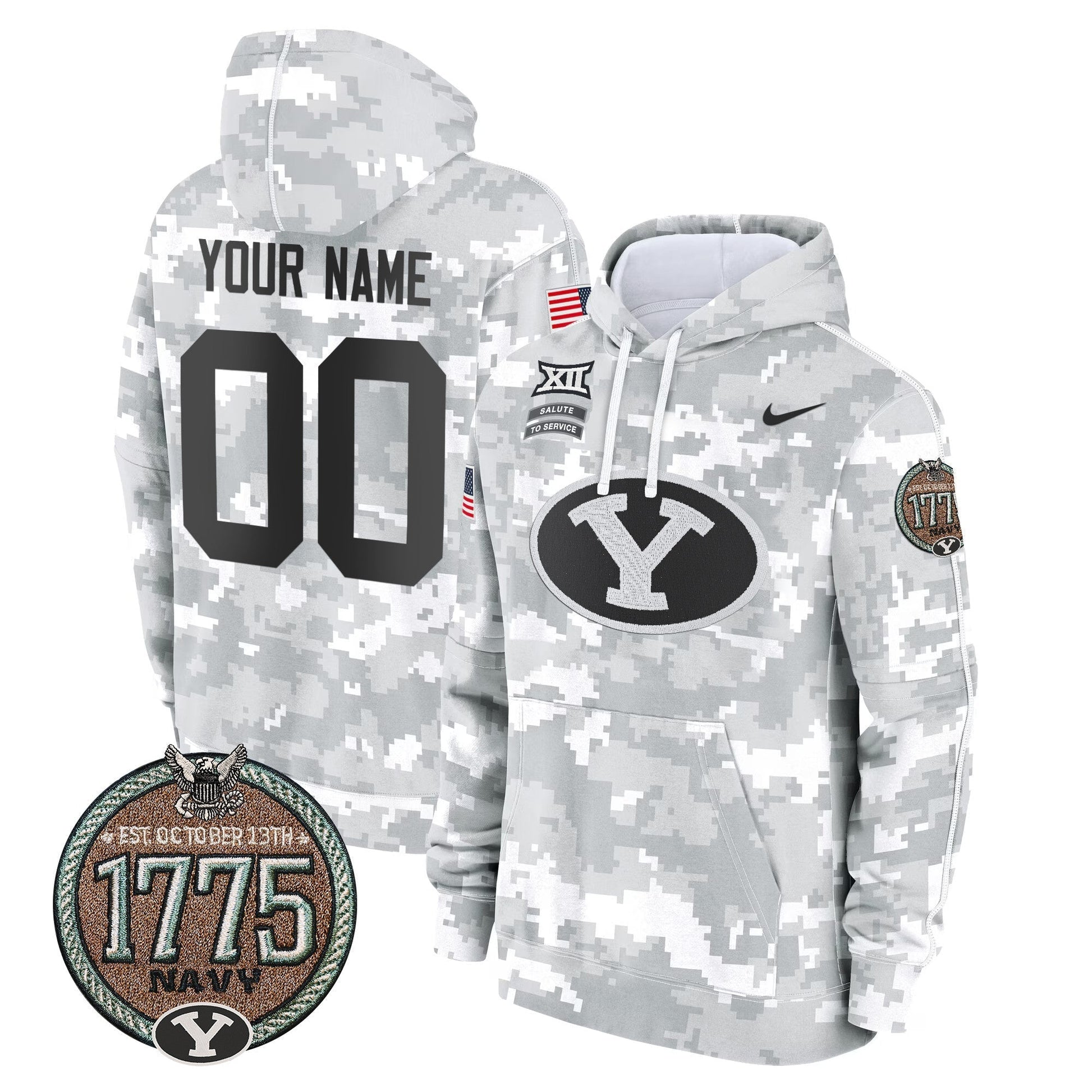 BYU Cougars 2024 Salute to Service Establishment Year Patch Custom Fleece Pullover Hoodie