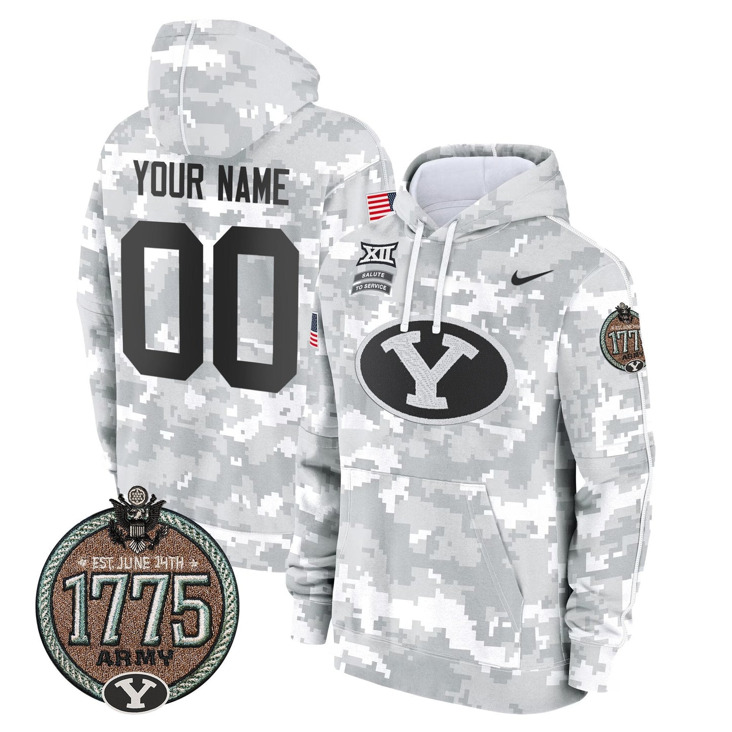 BYU Cougars 2024 Salute to Service Establishment Year Patch Custom Fleece Pullover Hoodie