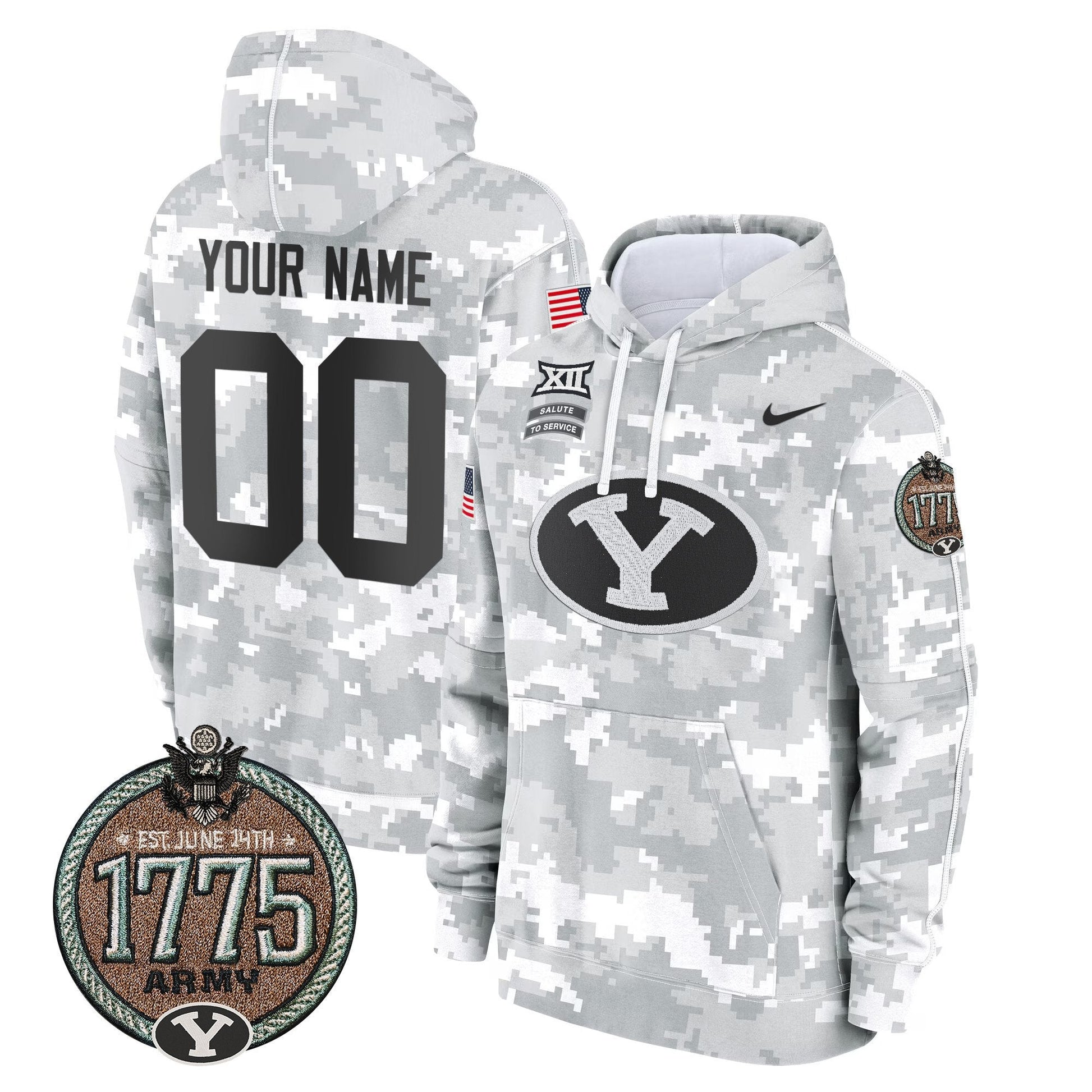BYU Cougars 2024 Salute to Service Establishment Year Patch Custom Fleece Pullover Hoodie