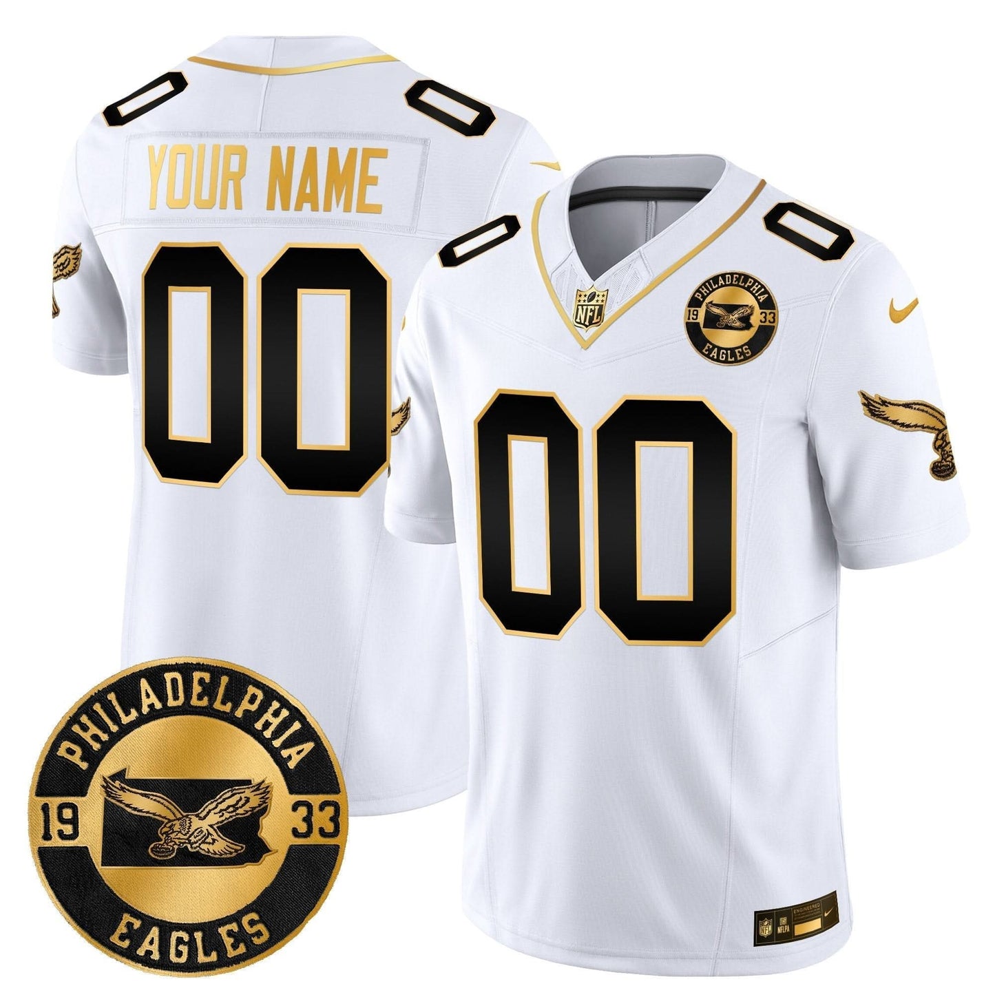 Philadelphia Eagles 2024 Throwback Gold Vapor Limited Custom Jersey - Est. 1933 Patch - All Stitched