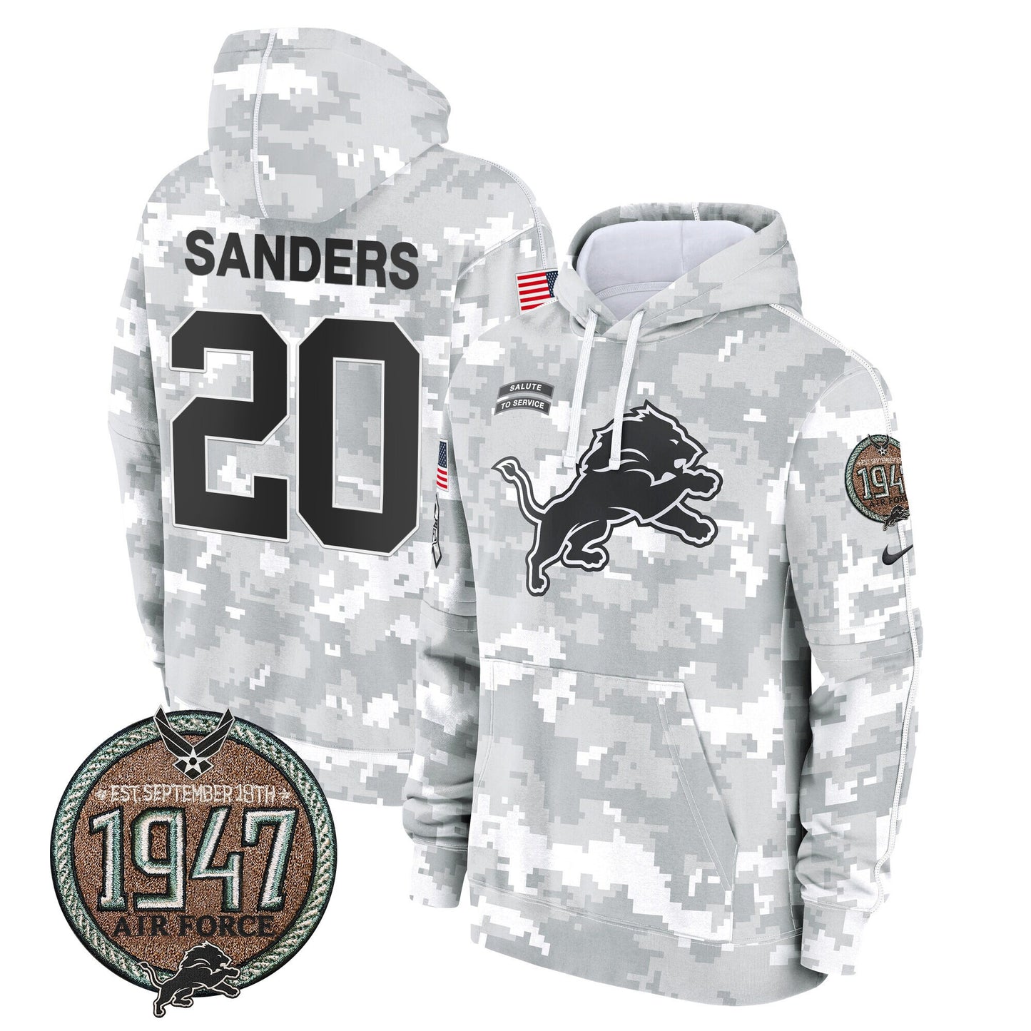 Detroit Lions 2024 Salute to Service Establishment Year Patch Fleece Pullover Hoodie - All Stitched