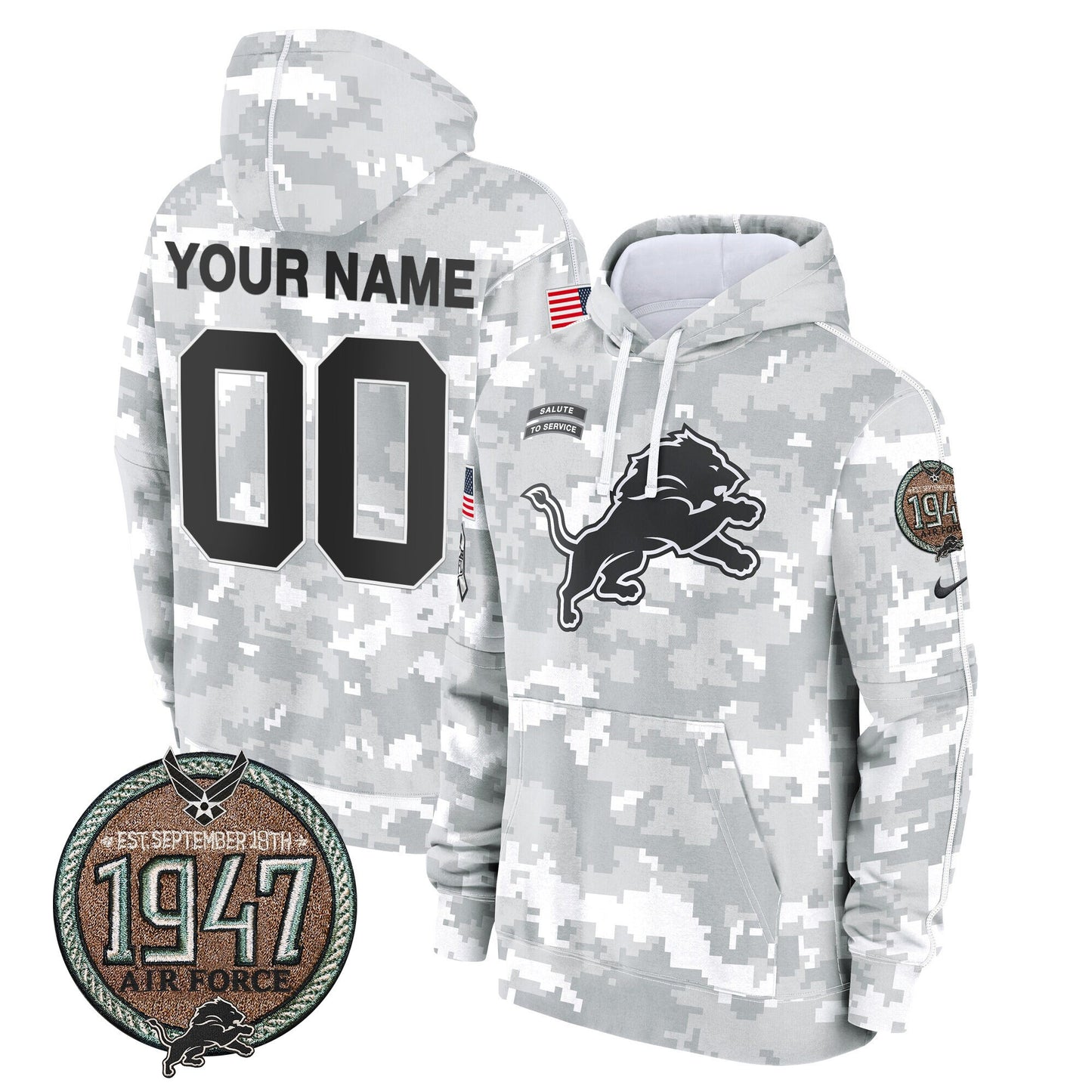 Detroit Lions 2024 Salute to Service Establishment Year Patch Custom Fleece Pullover Hoodie - All Stitched