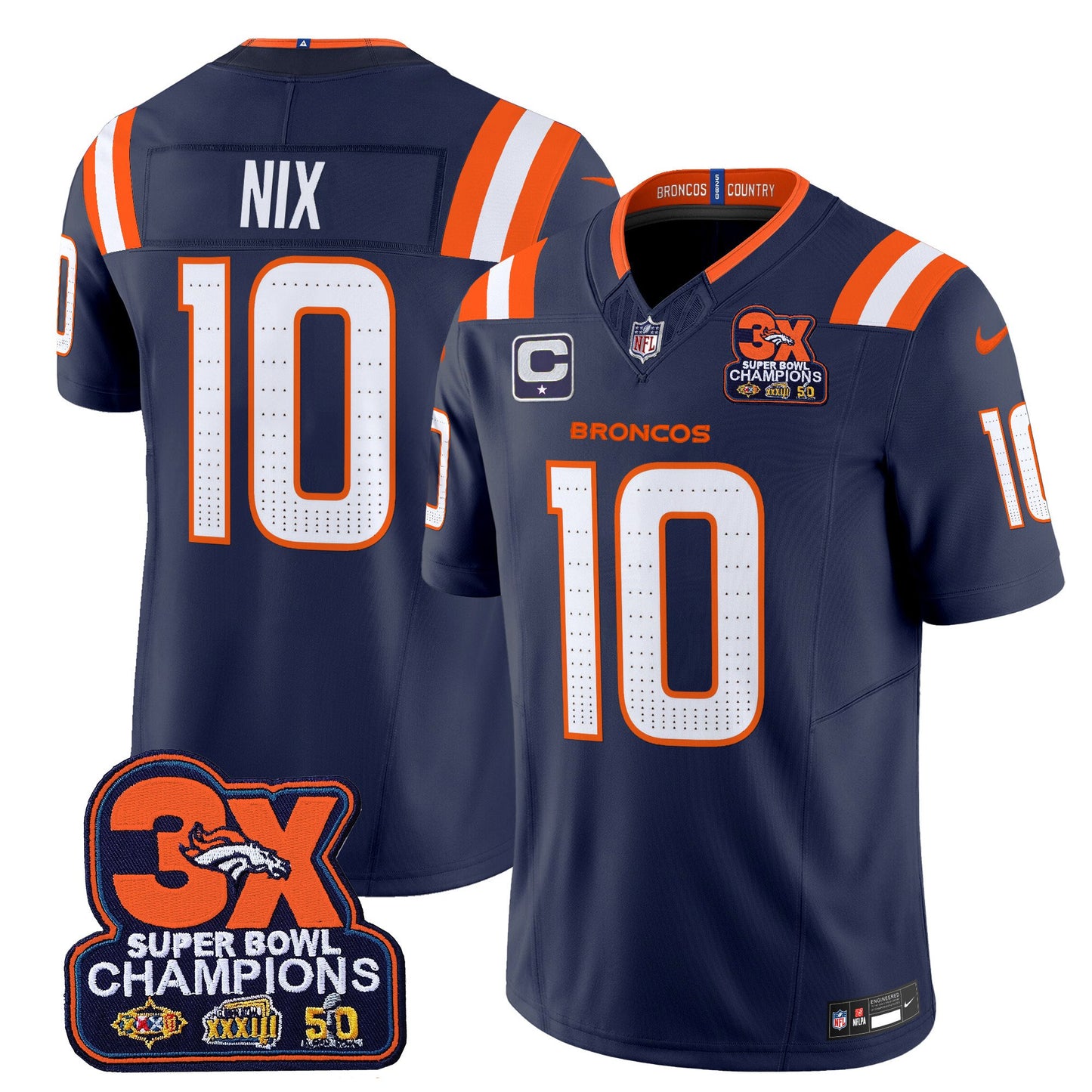 Denver Broncos 3-Time Champions Patch Vapor Limited Jersey V2 - All Stitched