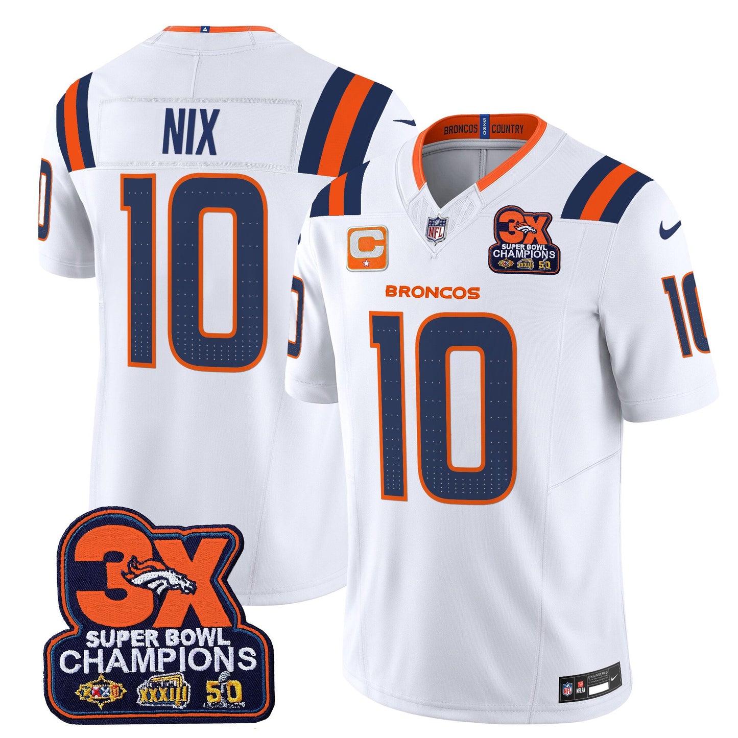 Denver Broncos 3-Time Champions Patch Vapor Limited Jersey V2 - All Stitched