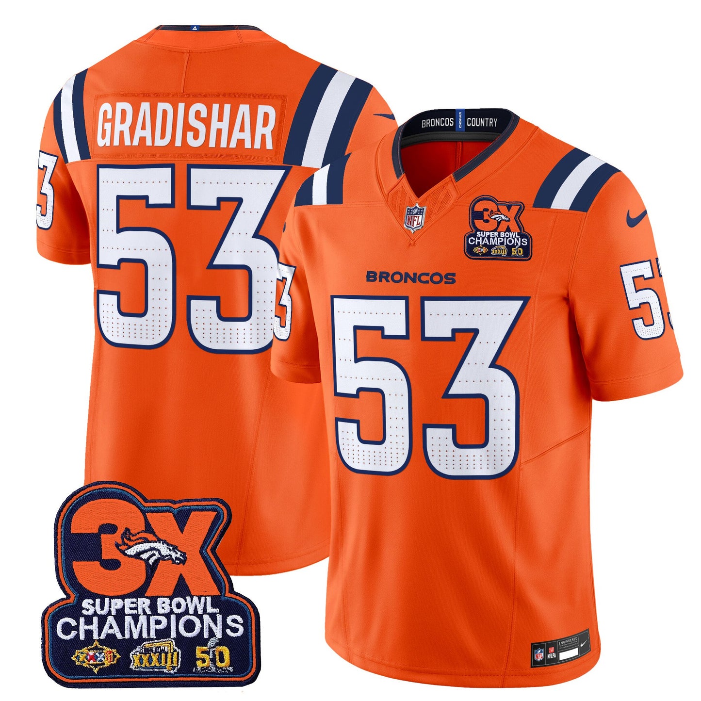 Denver Broncos 3-Time Champions Patch Vapor Limited Jersey V2 - All Stitched