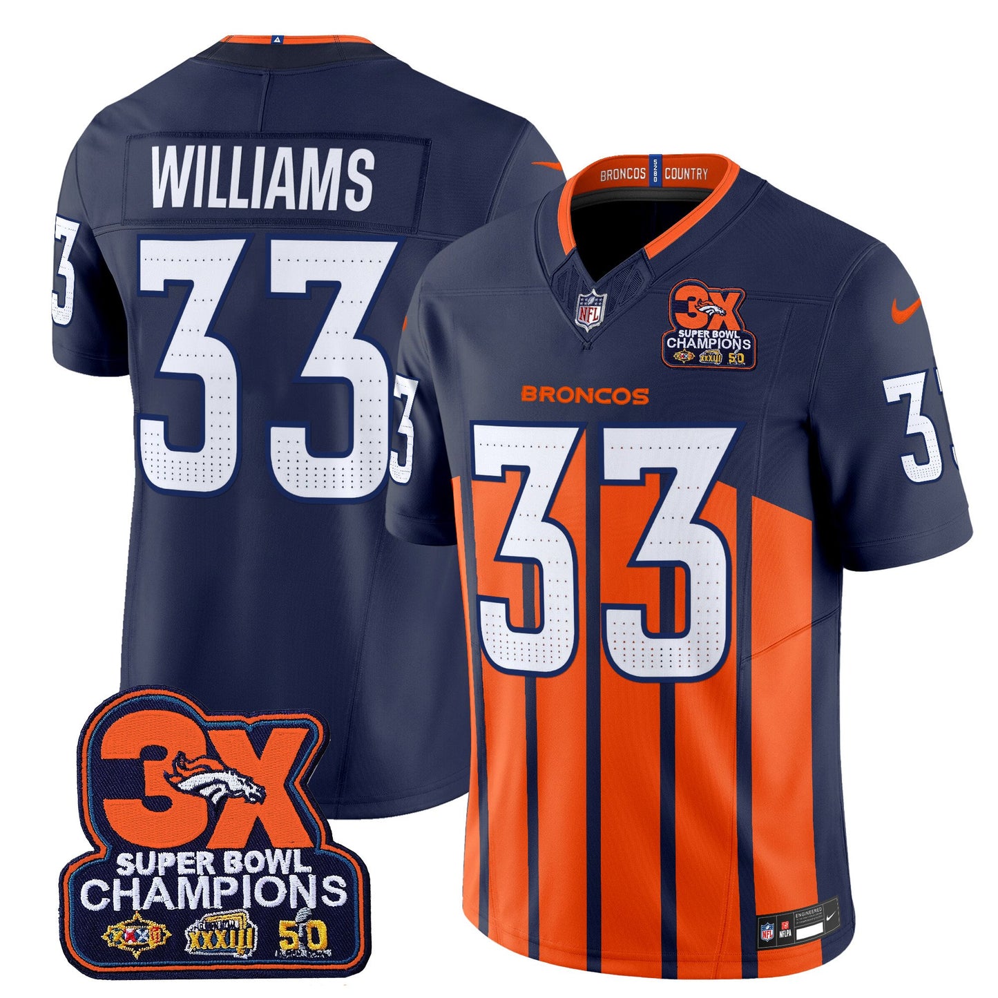 Denver Broncos 3-Time Champions Patch Vapor Limited Jersey V2 - All Stitched