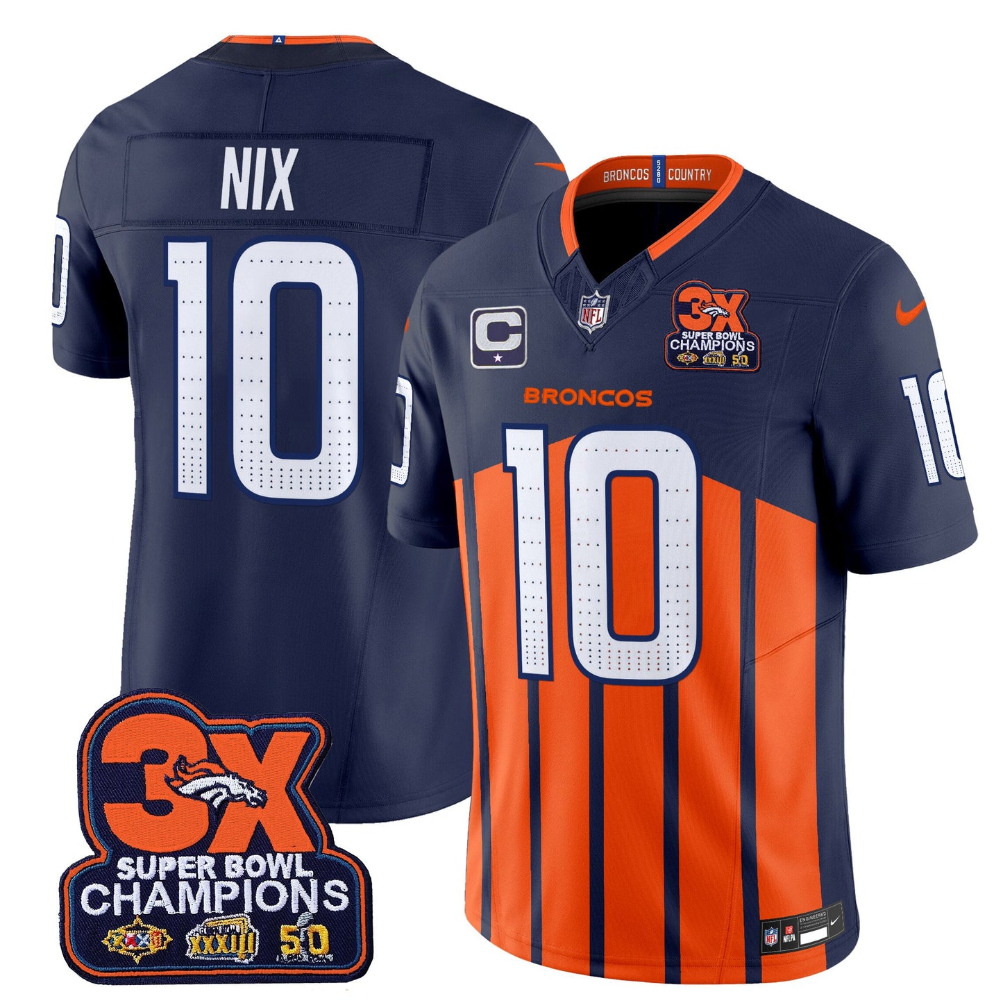 Denver Broncos 3-Time Champions Patch Vapor Limited Jersey V2 - All Stitched