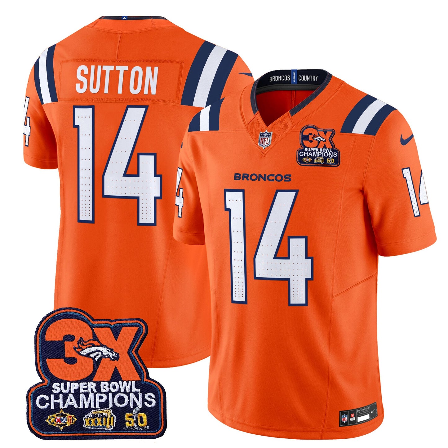 Denver Broncos 3-Time Champions Patch Vapor Limited Jersey V2 - All Stitched