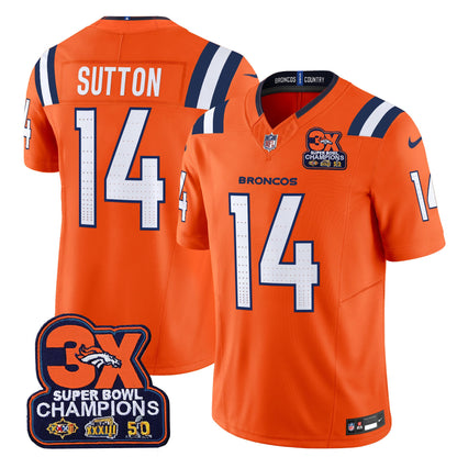 Denver Broncos 3-Time Champions Patch Vapor Limited Jersey V2 - All Stitched