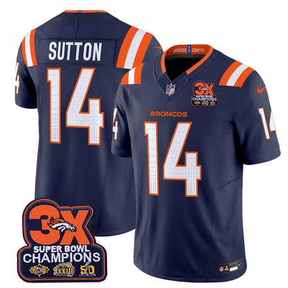 Denver Broncos 3-Time Champions Patch Vapor Limited Jersey V2 - All Stitched