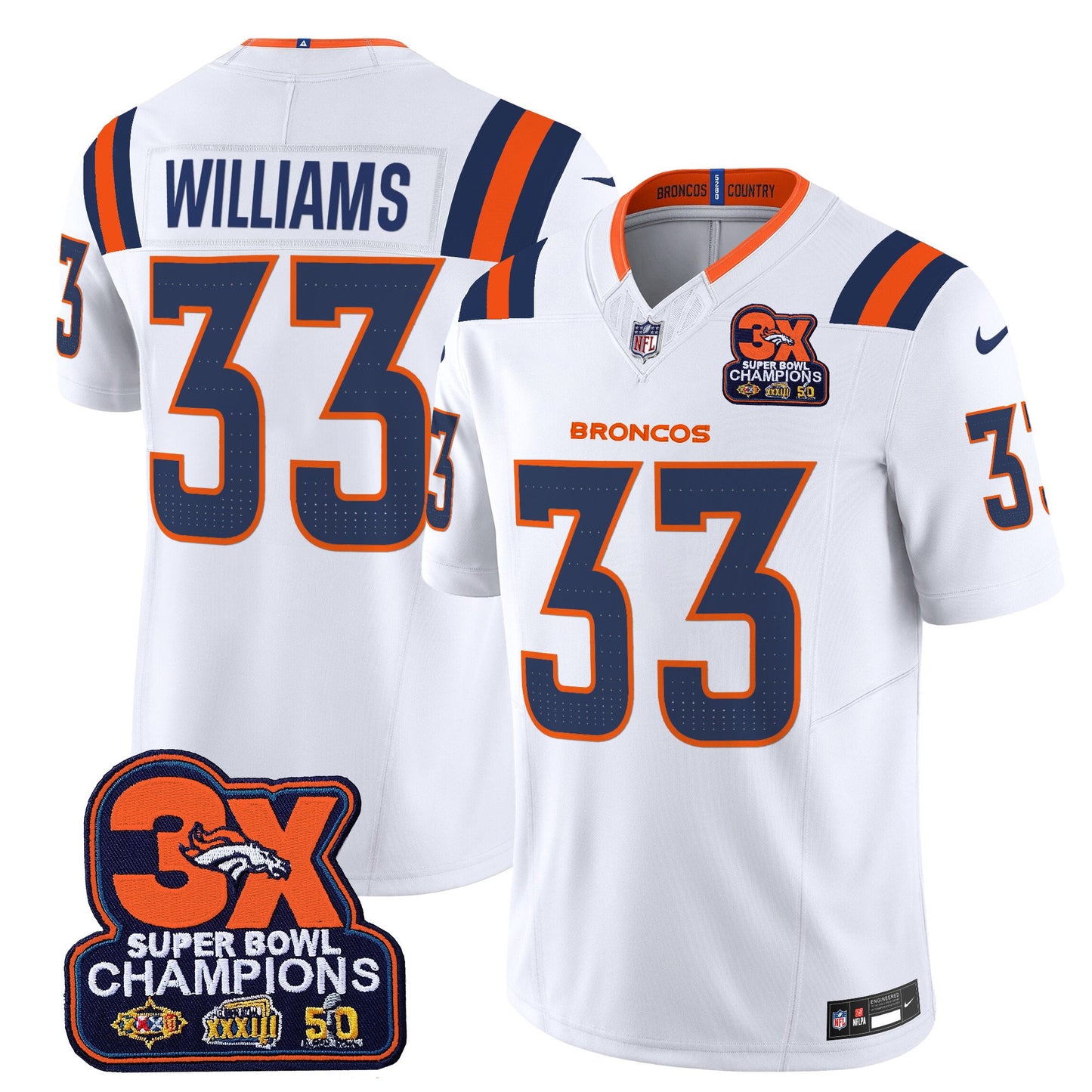 Denver Broncos 3-Time Champions Patch Vapor Limited Jersey V2 - All Stitched