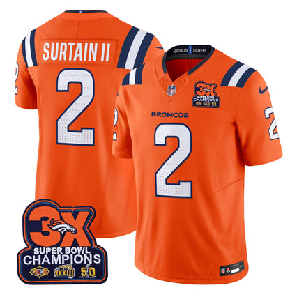 Denver Broncos 3-Time Champions Patch Vapor Limited Jersey V2 - All Stitched