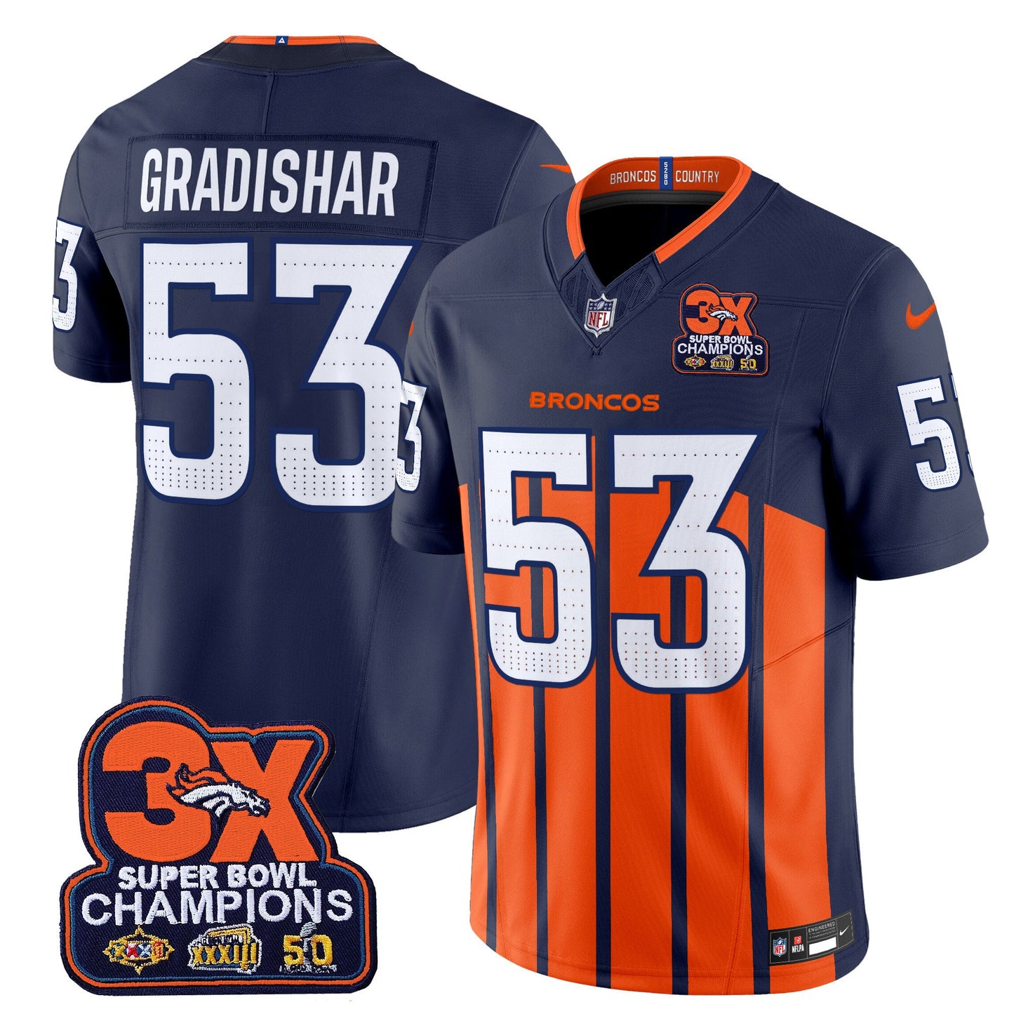 Denver Broncos 3-Time Champions Patch Vapor Limited Jersey V2 - All Stitched