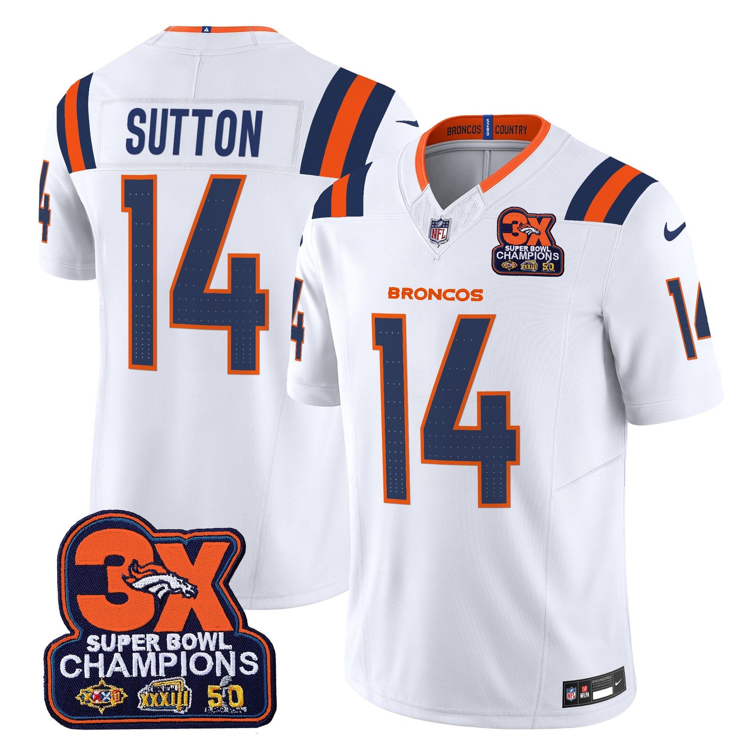 Denver Broncos 3-Time Champions Patch Vapor Limited Jersey V2 - All Stitched