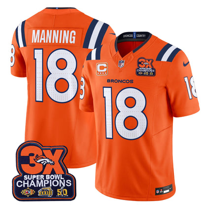 Denver Broncos 3-Time Champions Patch Vapor Limited Jersey V2 - All Stitched