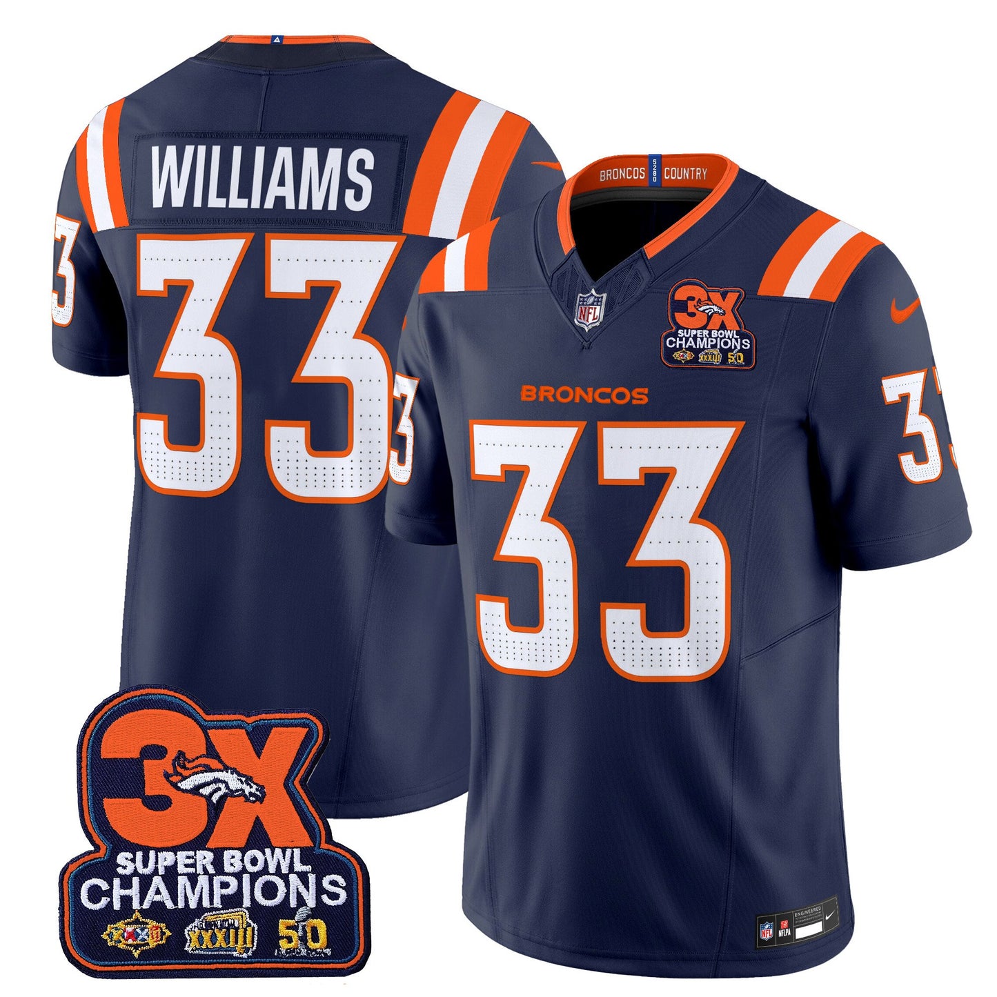 Denver Broncos 3-Time Champions Patch Vapor Limited Jersey V2 - All Stitched