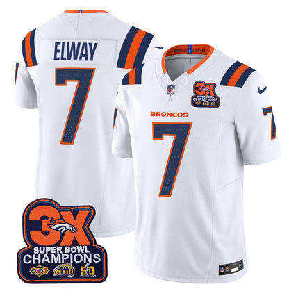 Denver Broncos 3-Time Champions Patch Vapor Limited Jersey V2 - All Stitched