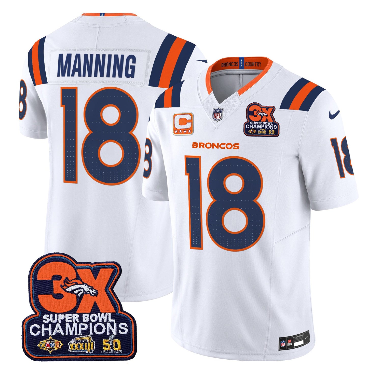 Denver Broncos 3-Time Champions Patch Vapor Limited Jersey V2 - All Stitched