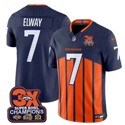 Denver Broncos 3-Time Champions Patch Vapor Limited Jersey V2 - All Stitched