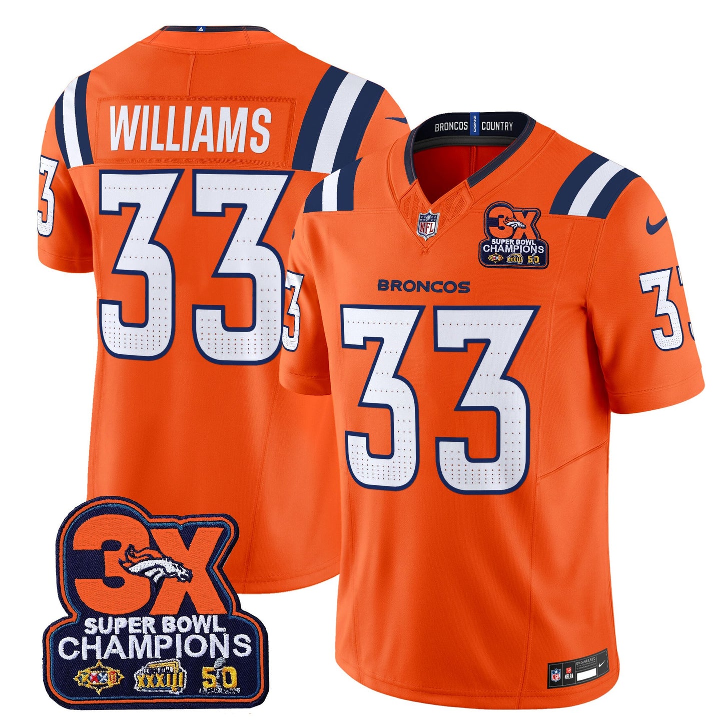 Denver Broncos 3-Time Champions Patch Vapor Limited Jersey V2 - All Stitched