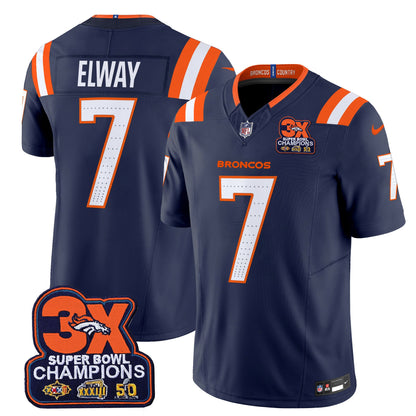 Denver Broncos 3-Time Champions Patch Vapor Limited Jersey V2 - All Stitched