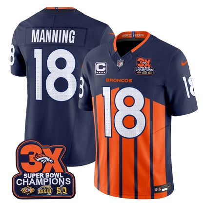 Denver Broncos 3-Time Champions Patch Vapor Limited Jersey V2 - All Stitched